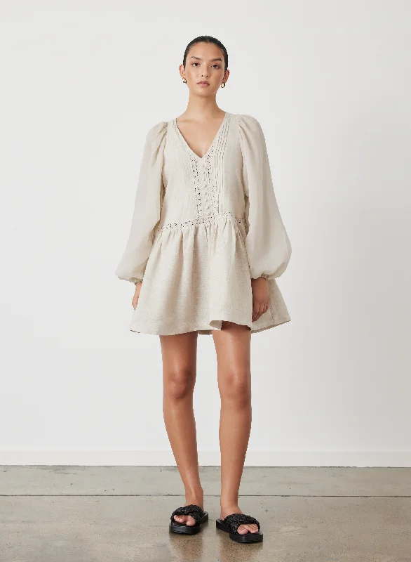 Sweetheart neckline mini dress-Lola Linen Organic Cotton Mini Smock Dress | Natural