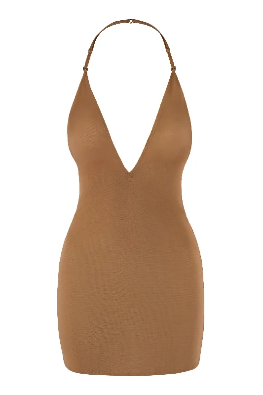 Cold shoulder mini dress-Intimates Soft Mesh Multiway Mini Dress in Almond