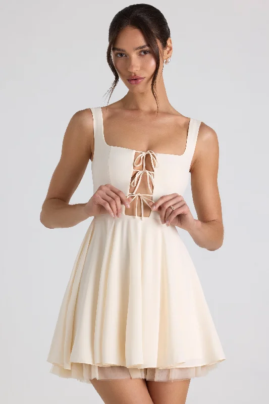 Racerback mini dress-Tie-Detail A-Line Micro Mini Dress in Ivory