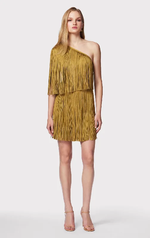 Cool tone mini dress-ONE SHOULDER MINI FRINGE DRESS