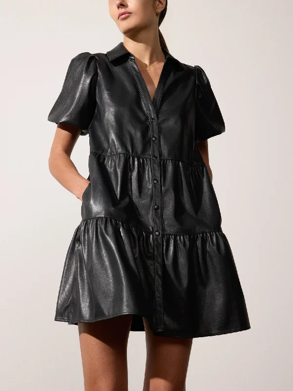 Tie waist mini dress-The Havana Vegan Leather Mini Dress