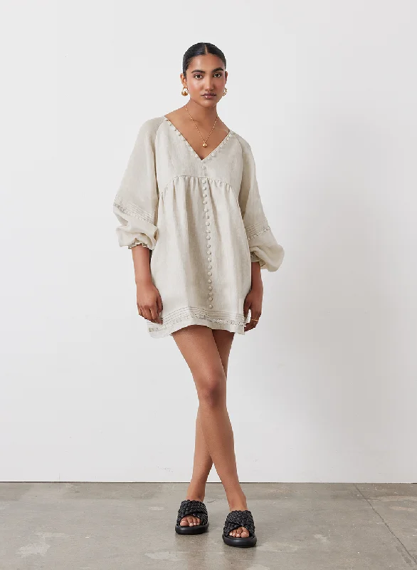 Summer mini dress-Lillian Linen Organic Cotton Smock Mini | Natural