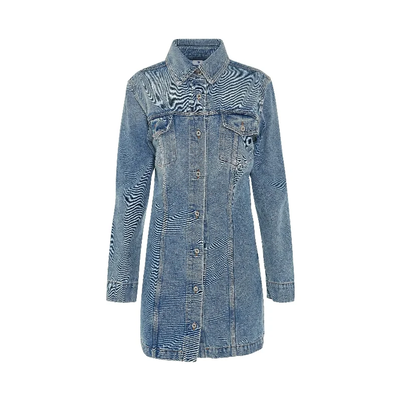 Pleated mini dress-Denim Mini Dress in Light Blue