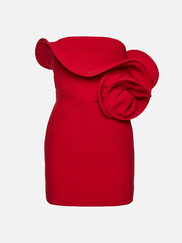 Chic design mini dress-Sculptural Rose Mini Dress in Red