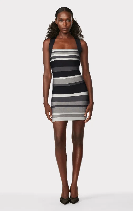 Black mini dress for parties-HERVÉ LÉGER X LAW ROACH STRIPED BANDAGE MINI DRESS