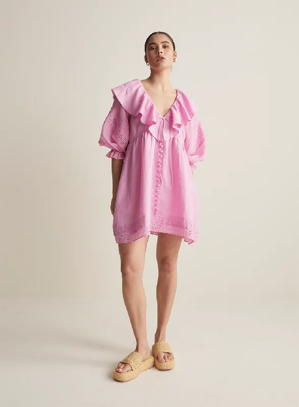 Ruffled mini dress-Antoinette Linen Mini Dress | Ametrine