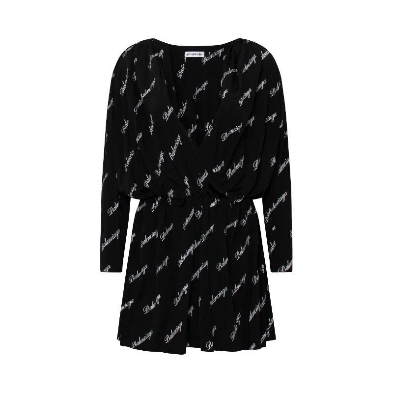 Retro vibe mini dress-Allover Logo Mini Dress in Black