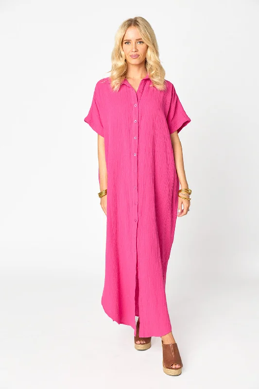 Maxi dress with empire waist-Carmen Cover Up Caftan Maxi Dress - Hot Pink