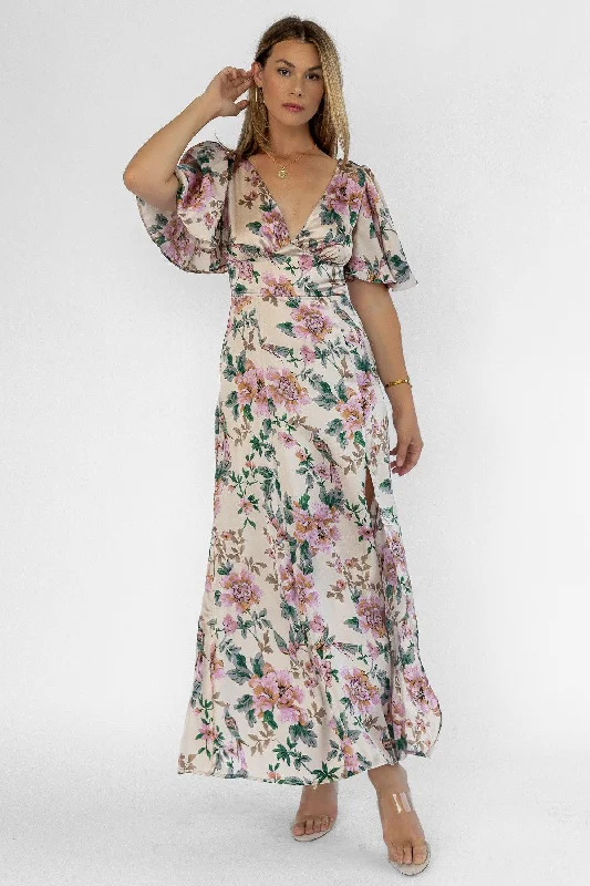 Maxi dress with open back-Birdie Pink Floral Maxi Dress