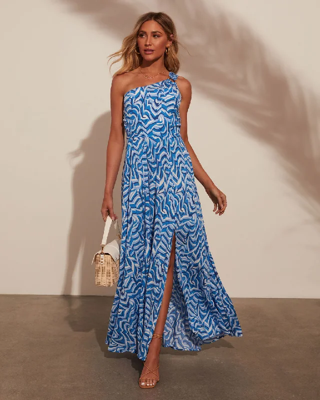 Maxi dress with spaghetti straps-Maybelle One Shoulder Printed Maxi Dress