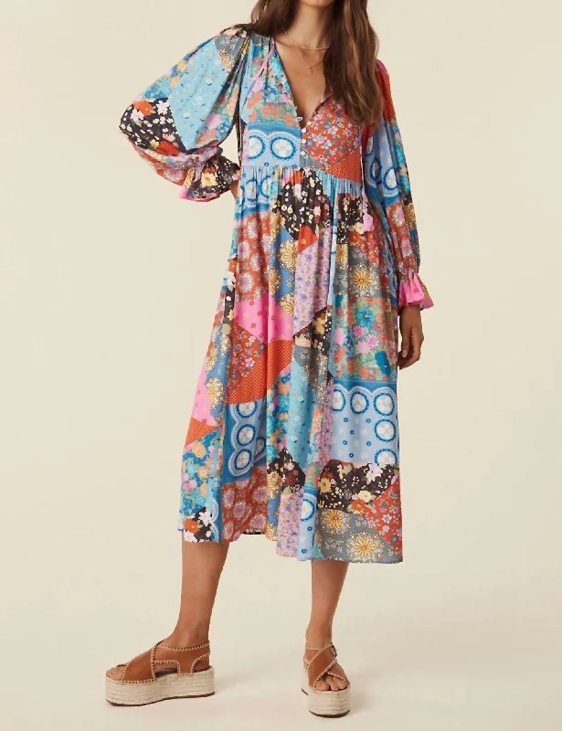 Midi dress with zen vibes-Cha Cha Boho Midi Dress In Jewel