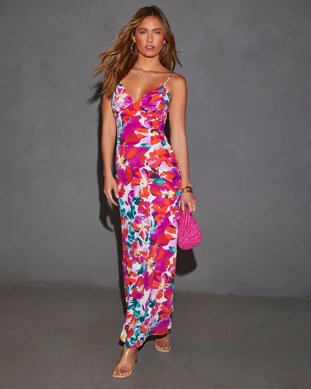 Maxi dress with cold shoulder-Jazelle Floral Maxi Slip Dress