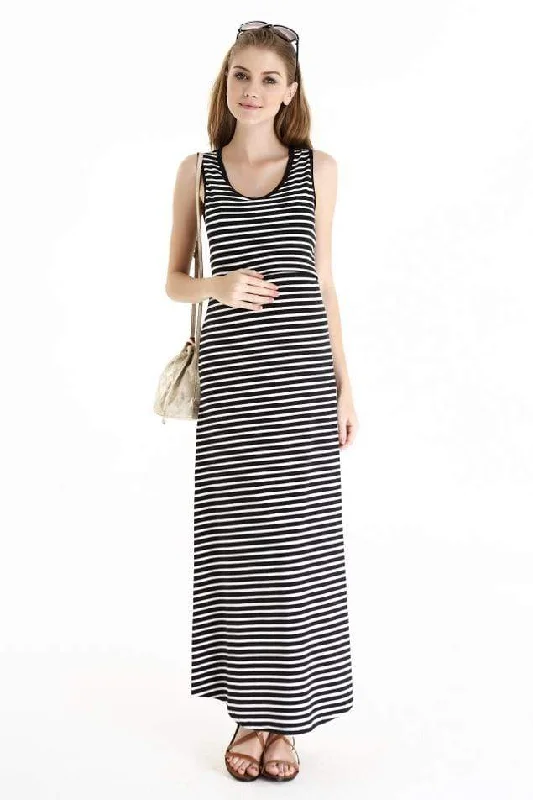 Maxi dress with tulle overlay-Amelia Maxi Dress Black Stripe