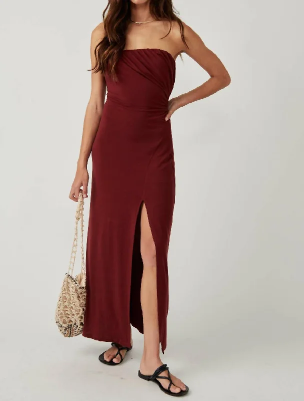 Midi dress with lace-up front-Hayley Midi Dress In Russet Acorn