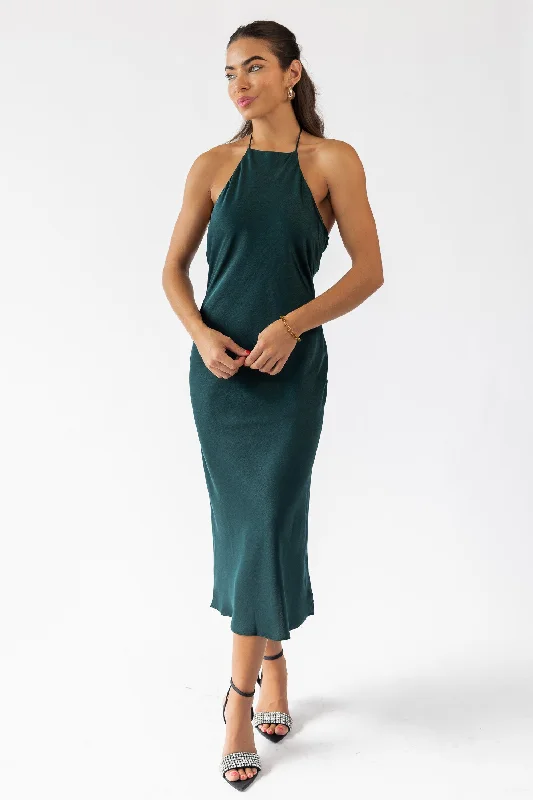 Maxi dress with button front-Mira Green Halter Maxi Dress - Final Sale