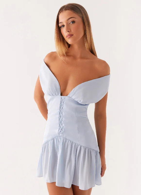 Satin mini dress-Dear Diary Mini Dress - Pastel Blue