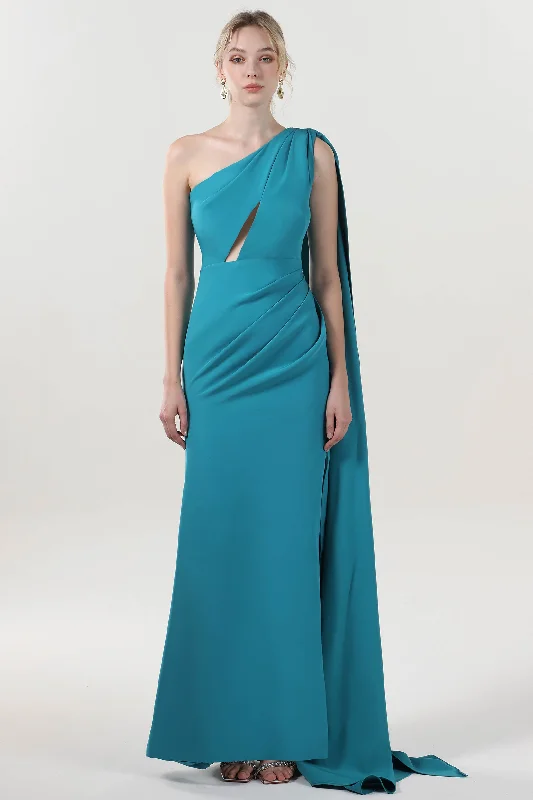 Maxi dress with puffball skirt-Sheath-Column Maxi Stretch Crepe Formal Dress CS0593