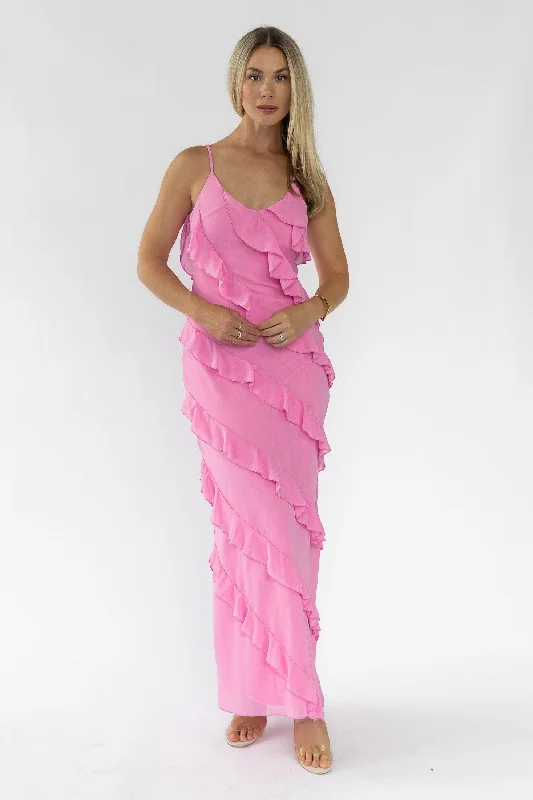 Maxi dress with drawstring waist-Caelyn Pink Tiered Maxi Dress - Final Sale