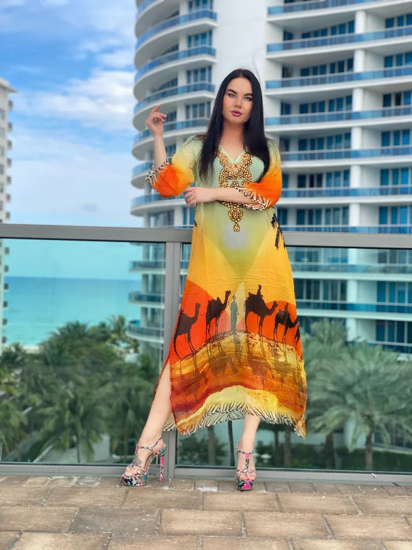 Maxi dress with tropical print-Sunset tunic, Dubai meets Miami long tunic! SALE... kaftan style tunic