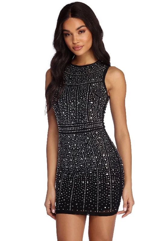 Metallic thread mini dress-Lisa Formal Heat Stone Mini Dress