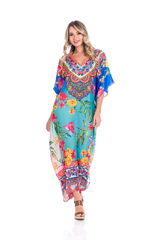 Maxi dress with sweetheart neckline-Ombre Kaftan, floral beautiful crystal maxi, - 652 NEW