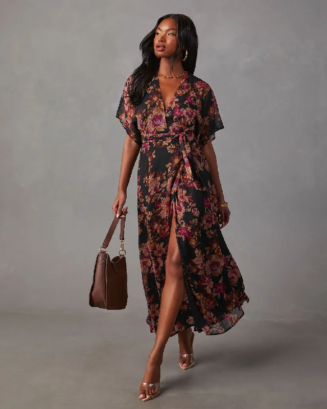 Maxi dress with gingham print-Aubrey Surplice Chiffon Floral Maxi Dress