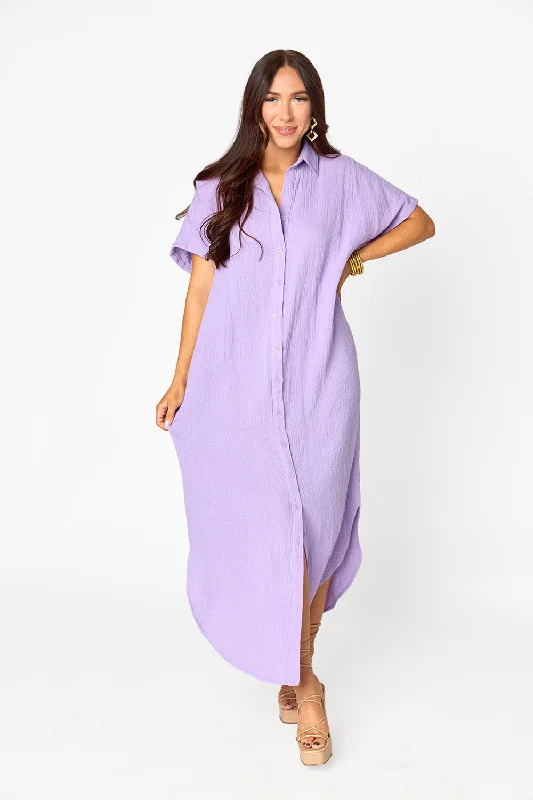 Maxi dress with cut-out details-Carmen Cover Up Caftan Maxi Dress - Lavender