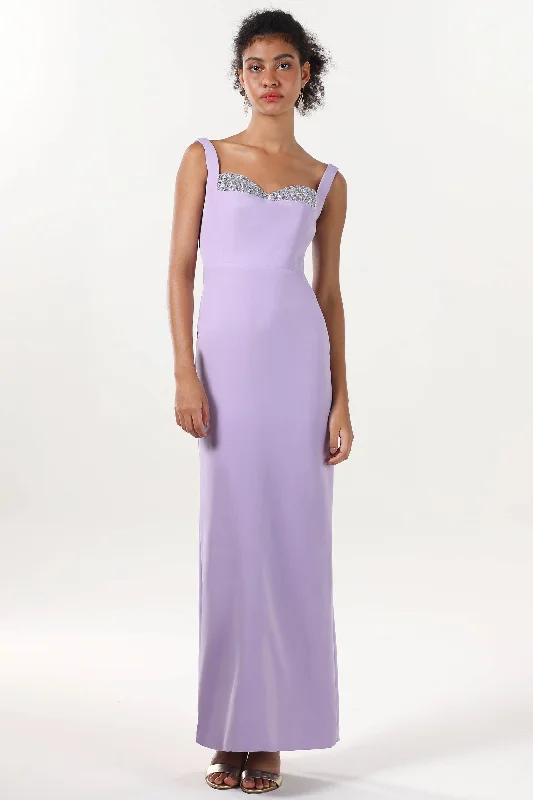 Maxi dress with metallic threads-Sheath-Column Maxi Stretch Crepe Formal Dress CS0590