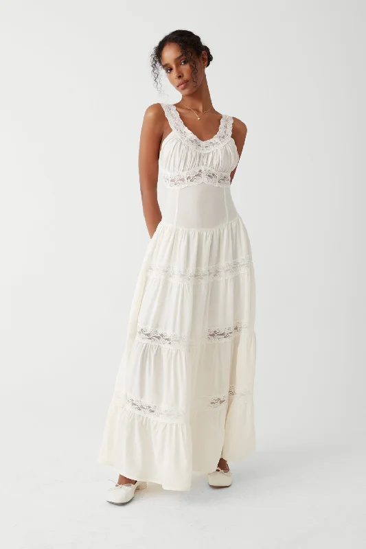 Maxi dress with high neckline-Dakota Maxi Dress - White