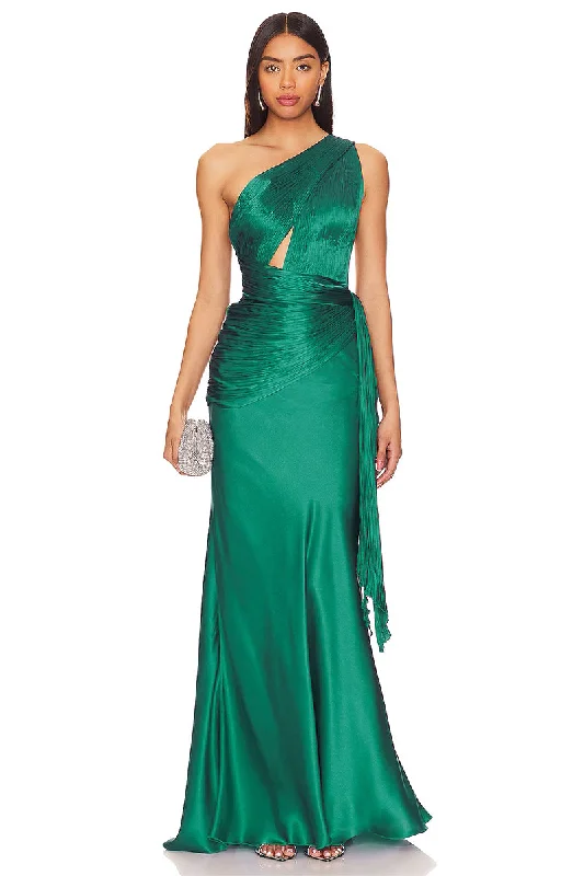 Maxi dress with open back-Chiara Satin One-Shoulder Maxi Dress