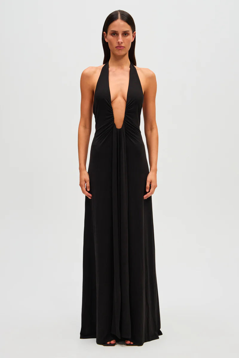 Maxi dress with ruffled hem-Jennifer Cupro Maxi Dress - Black