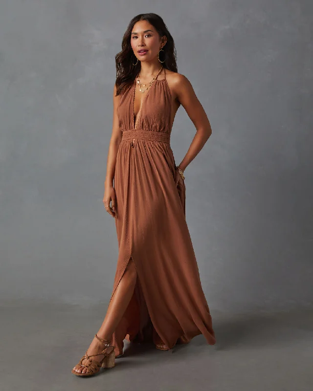 Maxi dress with layered ruffles-Oriana Pocketed Rope Trim Maxi Dress