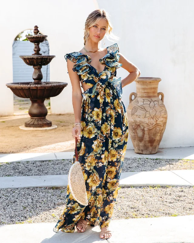 Maxi dress with wrap style-Encanto Floral Ruffle Maxi Dress