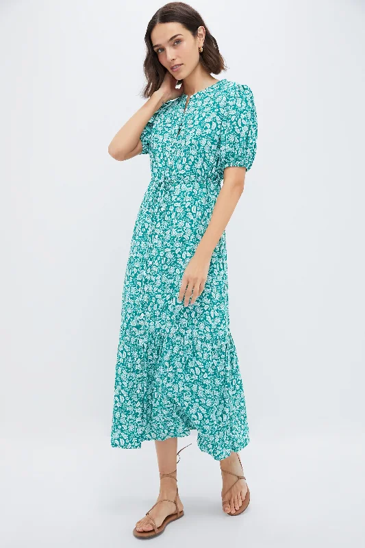 Maxi dress with drawstring waist-Green Micro Floral Frannie Maxi Dress