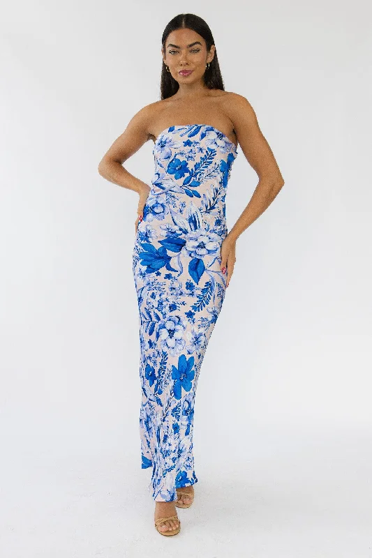 Maxi dress with tulip hem-Lawson Blue Floral Maxi Dress - Final Sale