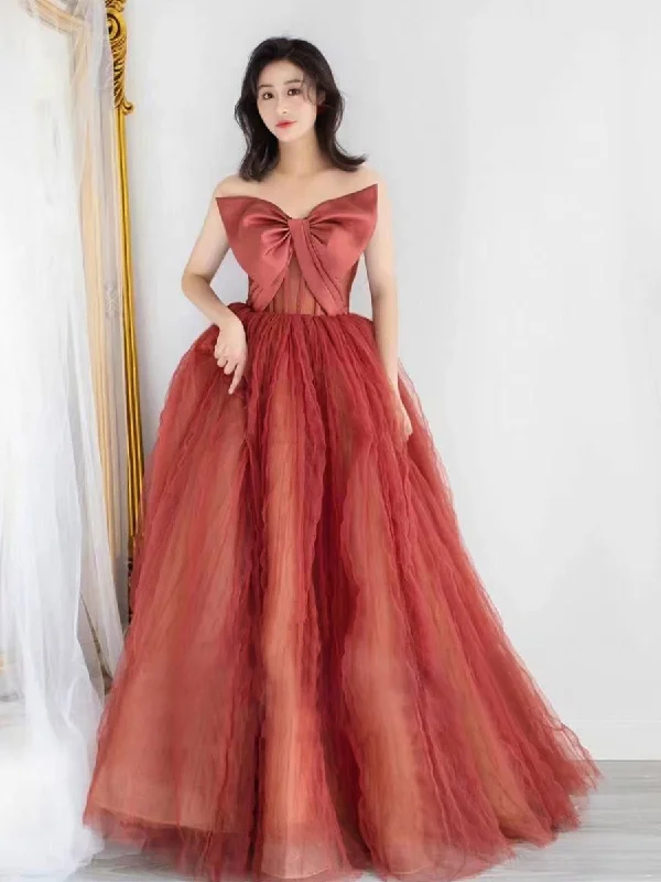 Maxi dress with bell sleeves-Camille Front Bowknot Tulle Maxi Dress