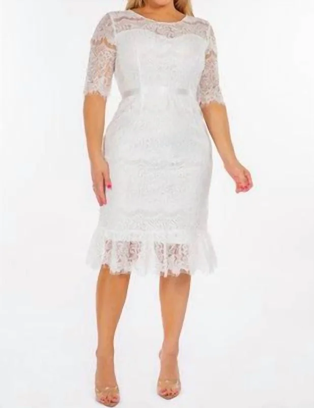 Midi dress with romantic style-Lace Midi Dress In White