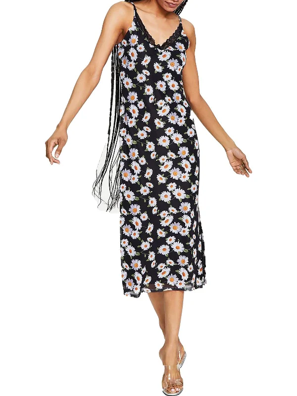 Midi dress with quilted design-Womens Floral Print Calf Midi Dress