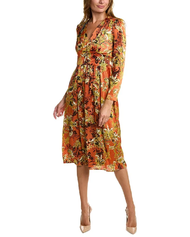 Midi dress with embroidered flowers-Tahari ASL V-Neck Midi Dress