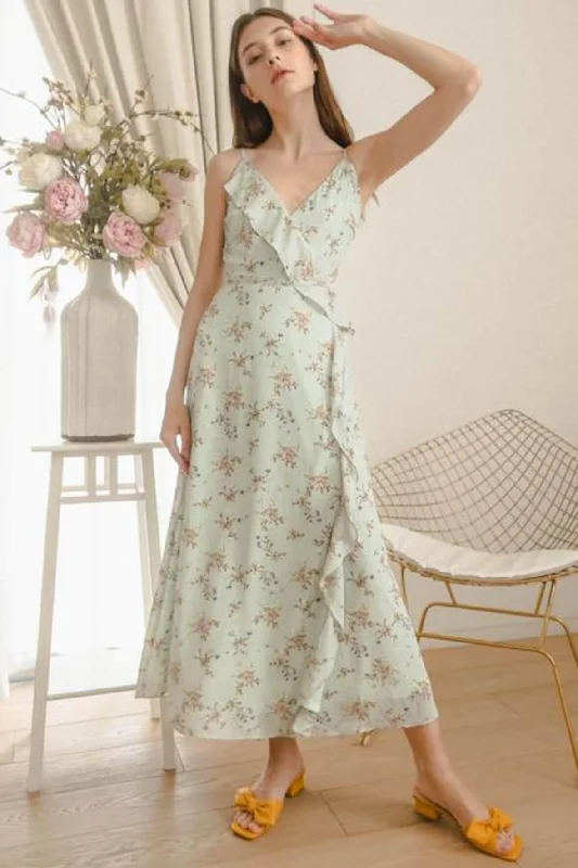 Maxi dress with zigzag pattern-Billow Floral Mint Wrap Maxi Dress