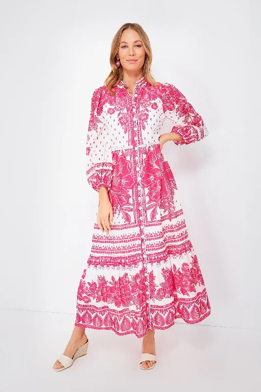 Maxi dress with retro vibe-Tropical Woodcut Maxi Eng Dress