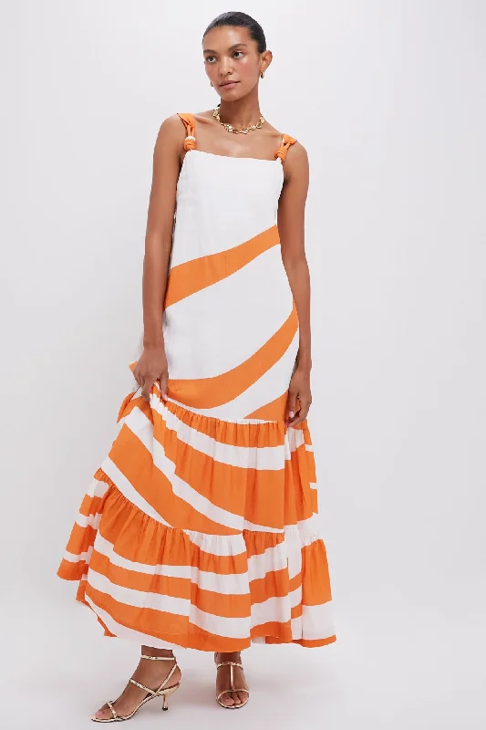 Maxi dress with faux leather-Tangerine Muito Voce Maxi Dress