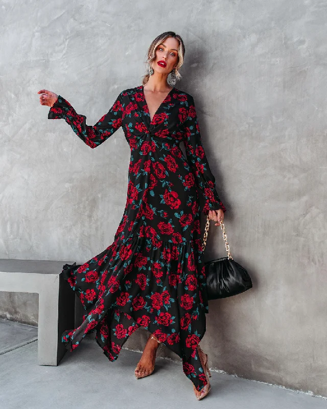 Maxi dress with cool tones-Fall In Love So Easily Floral Maxi Dress