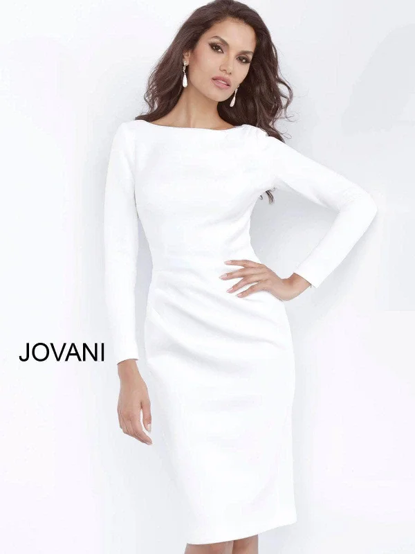 Cocktail dress with high-low hem-Jovani 3279ASC - Bateau Neck Plain Cocktail Dress