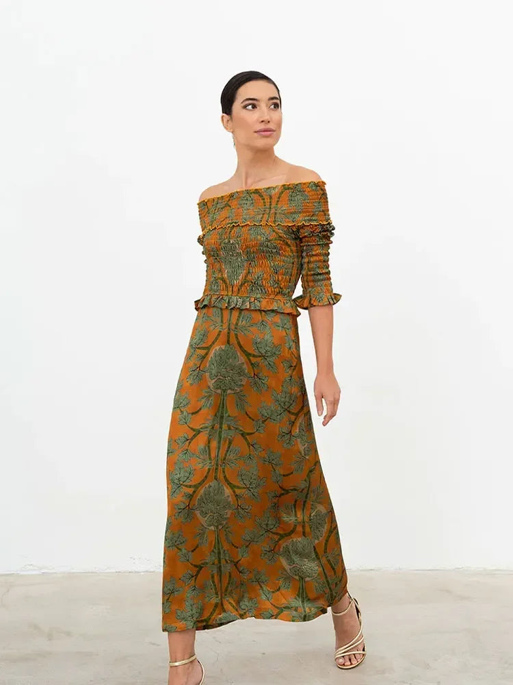 Maxi dress with bell sleeves-Irina - Off shoulder maxi dress