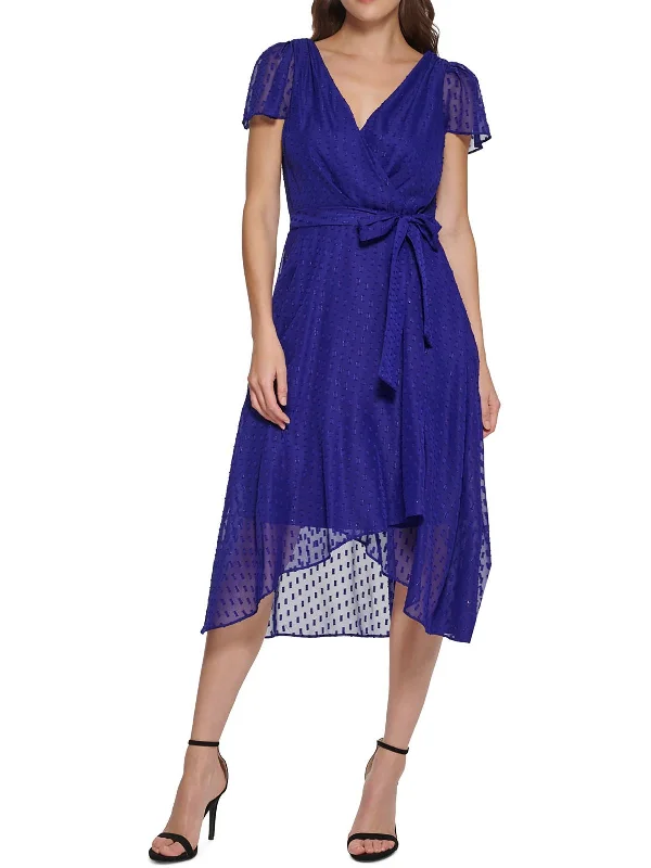 Midi dress with retro style-Womens Chiffon Clip Dot Midi Dress