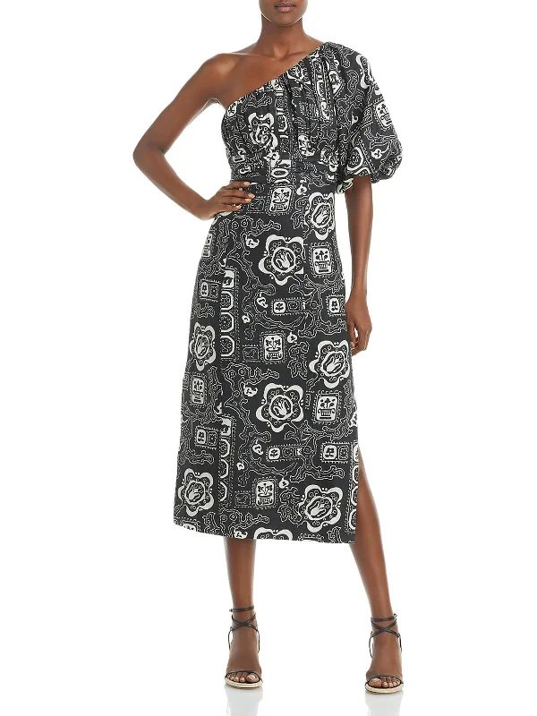 Midi dress with unique patterns-Womens Linen Printed Midi Dress