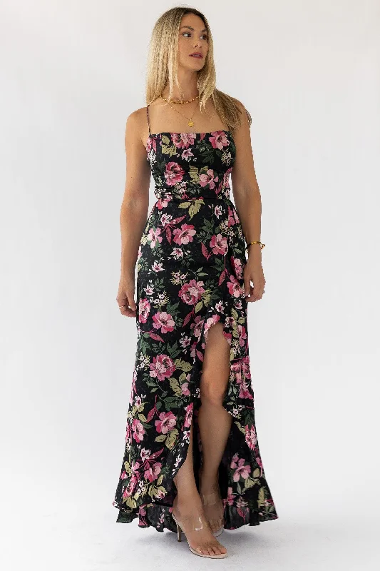 Maxi dress with cut-out details-Hathaway Black Floral Maxi Dress - Final Sale