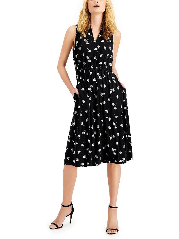 Midi dress for summer-Womens Printed Midi Fit & Flare Dress