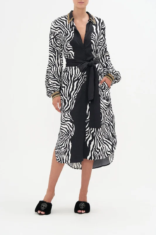 Midi dress with retro style-HIGH LOW MIDI SHIRT DRESS EARN YOUR STRIPES